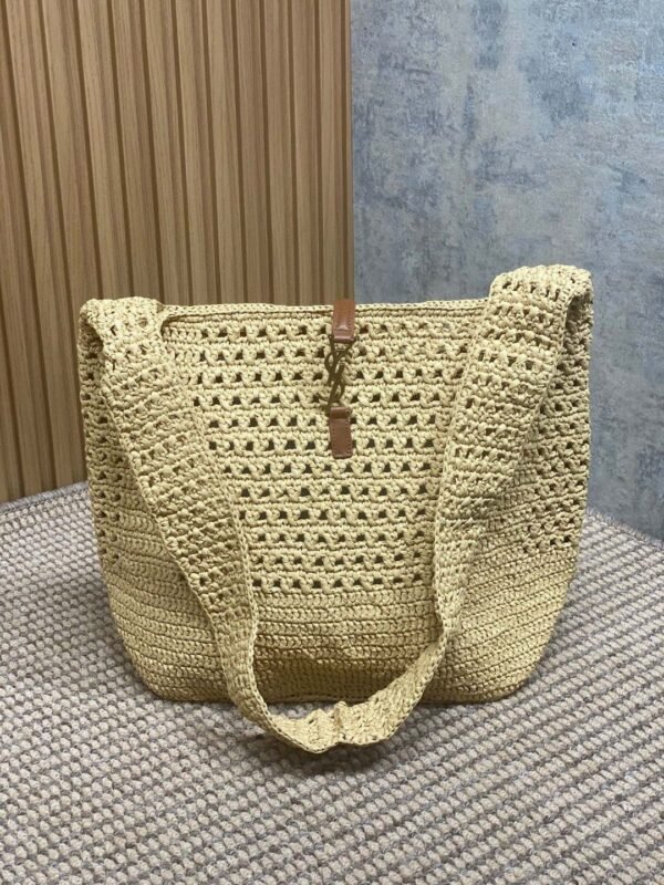 YSL Apricot Braid/Gold Handmade Braided Bag Raffia Braided Style No.: 690941  Size: 30×37×14cm