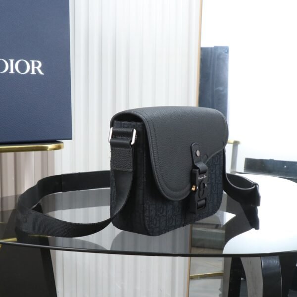 Black Oblique print fabric and black grained calfskin leather with flap